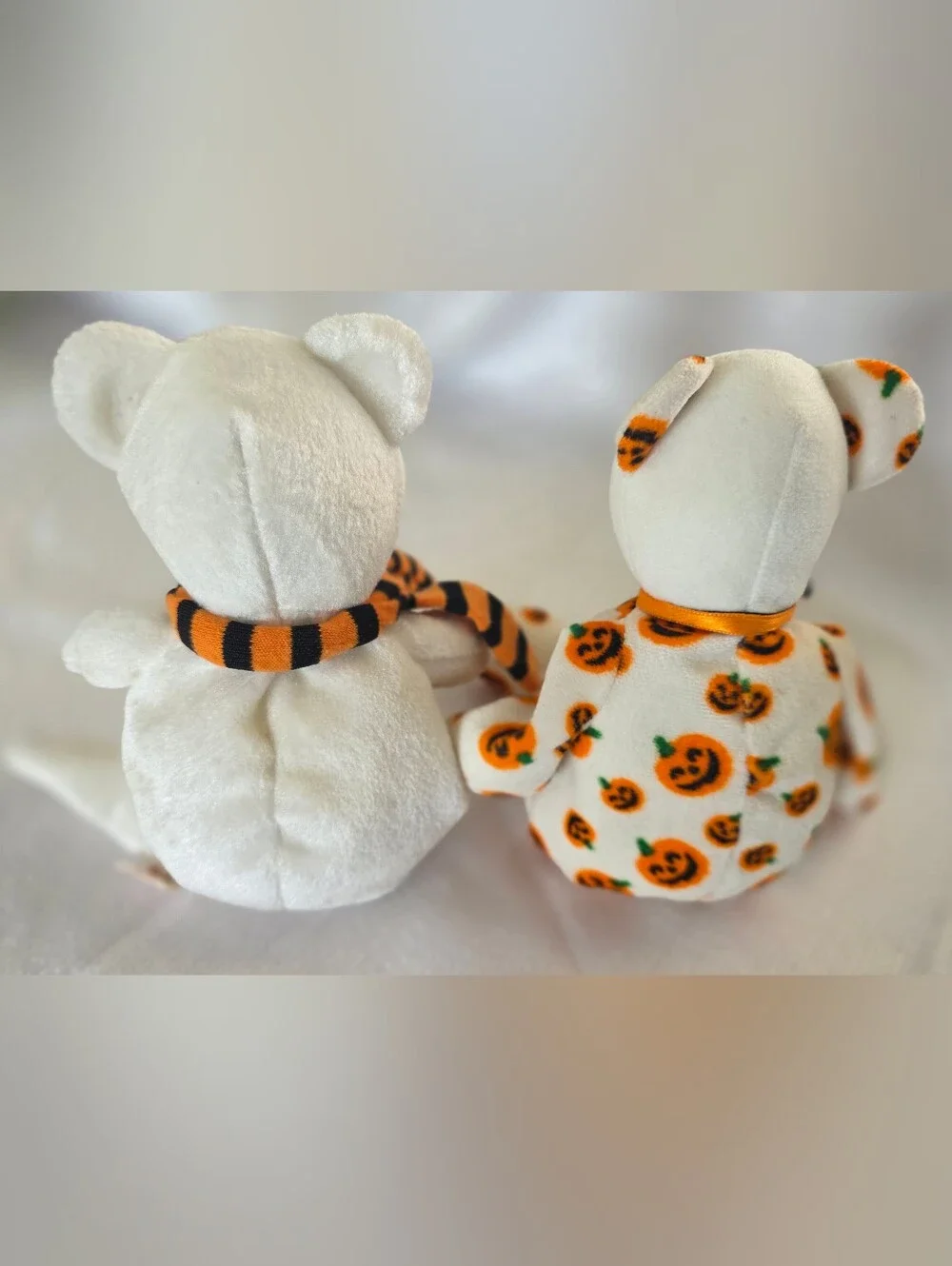 Ty White Plush Bears with Orange Pumpkin Print Carvers And Quivers